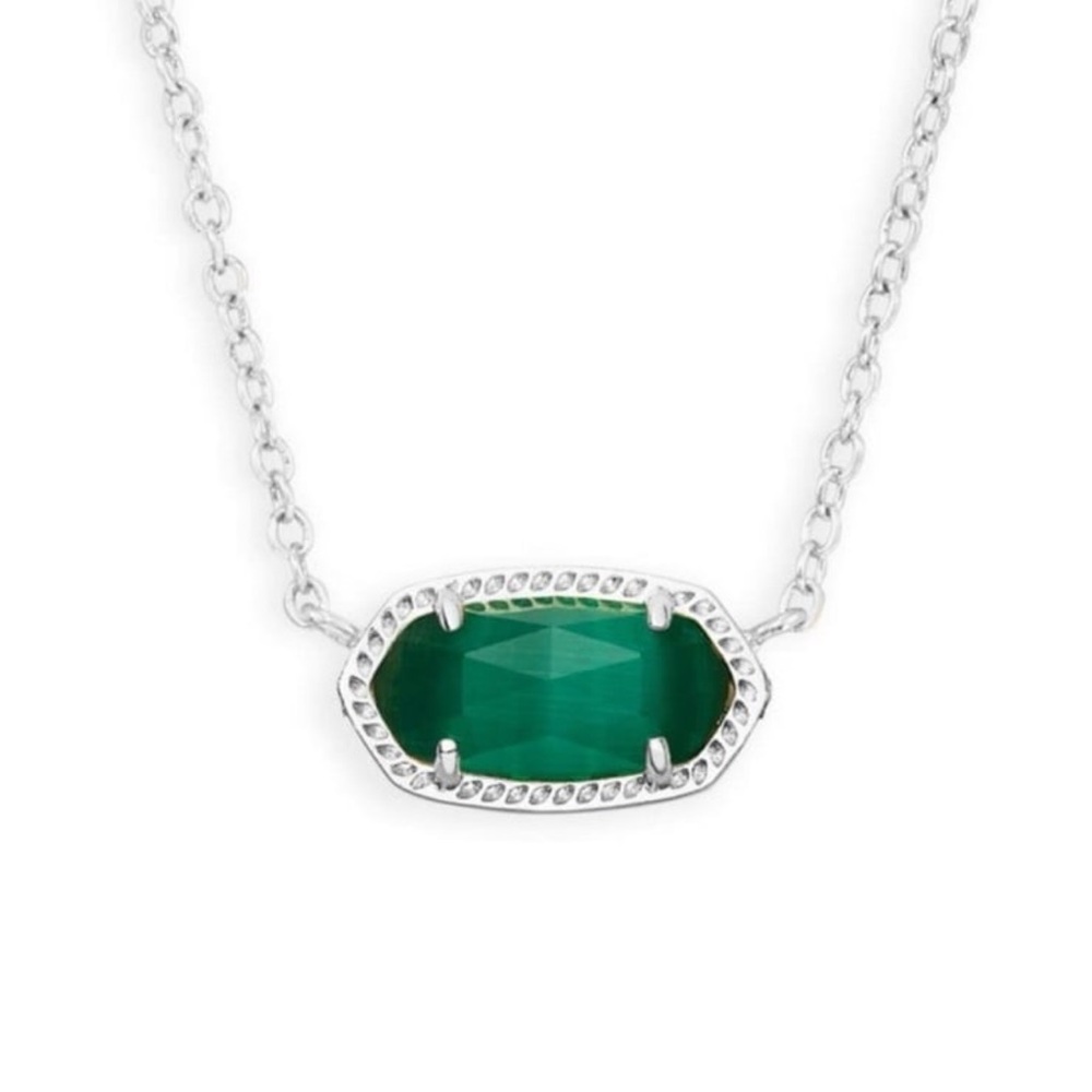 Elisa Silver Pendant Necklace in Emerald Cat’s Eye rhodium finish